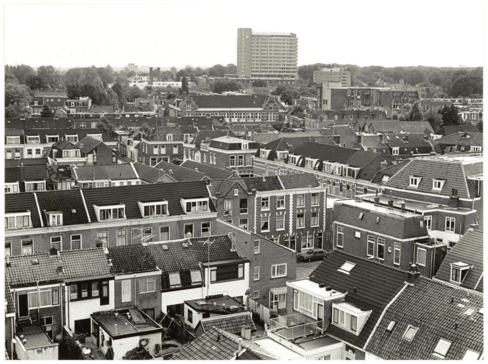Gedeelte van het Rozenpriëel met de Mariastichting op de achtergrond. NL-HlmNHA 54035274
