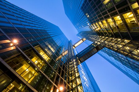 Night photograph blue hour office building