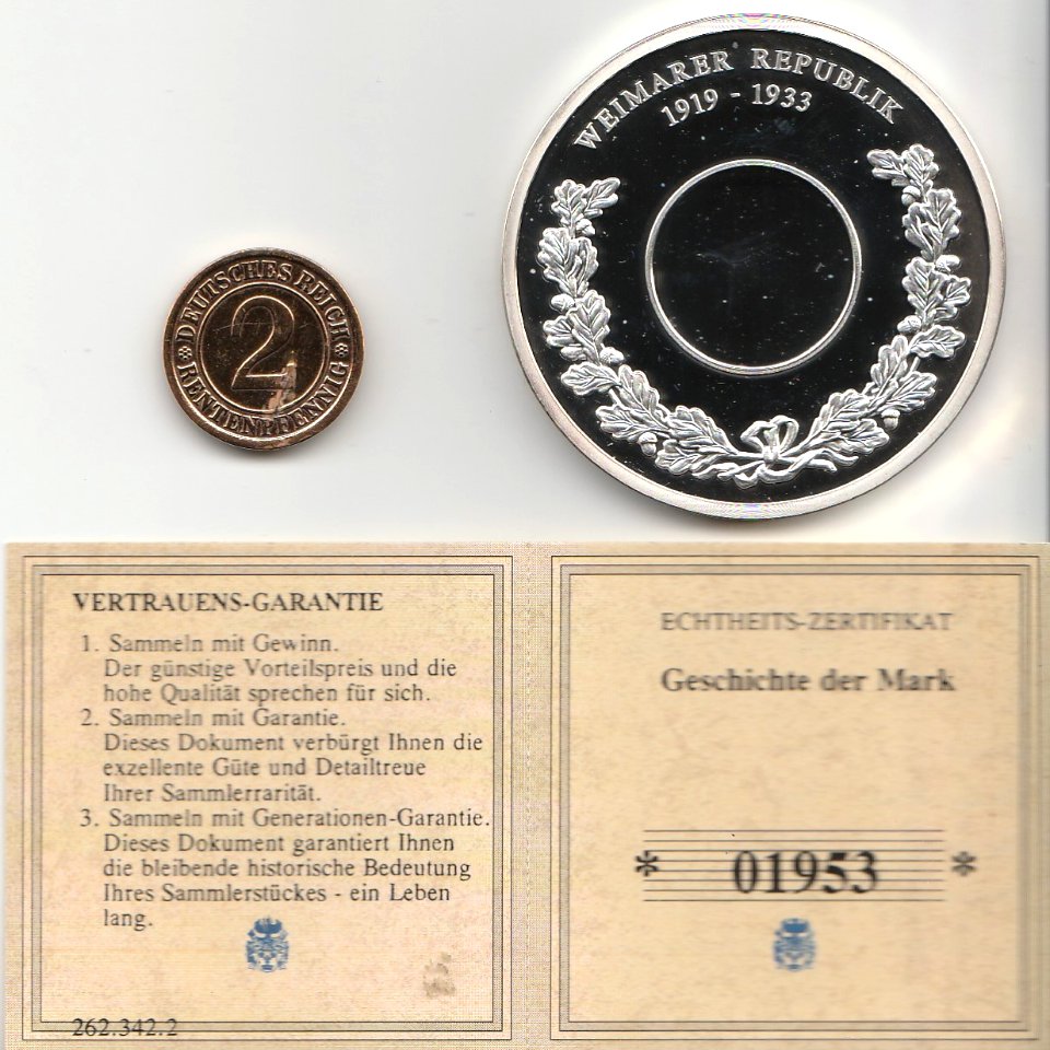 Gedenkprägung - Weimarer Republik 1919-1933, 2 Pfennig b