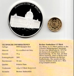 Gedenkprägung - Geschichte der Mark, ½ Mark, Rückseite mit Zertifikat photo