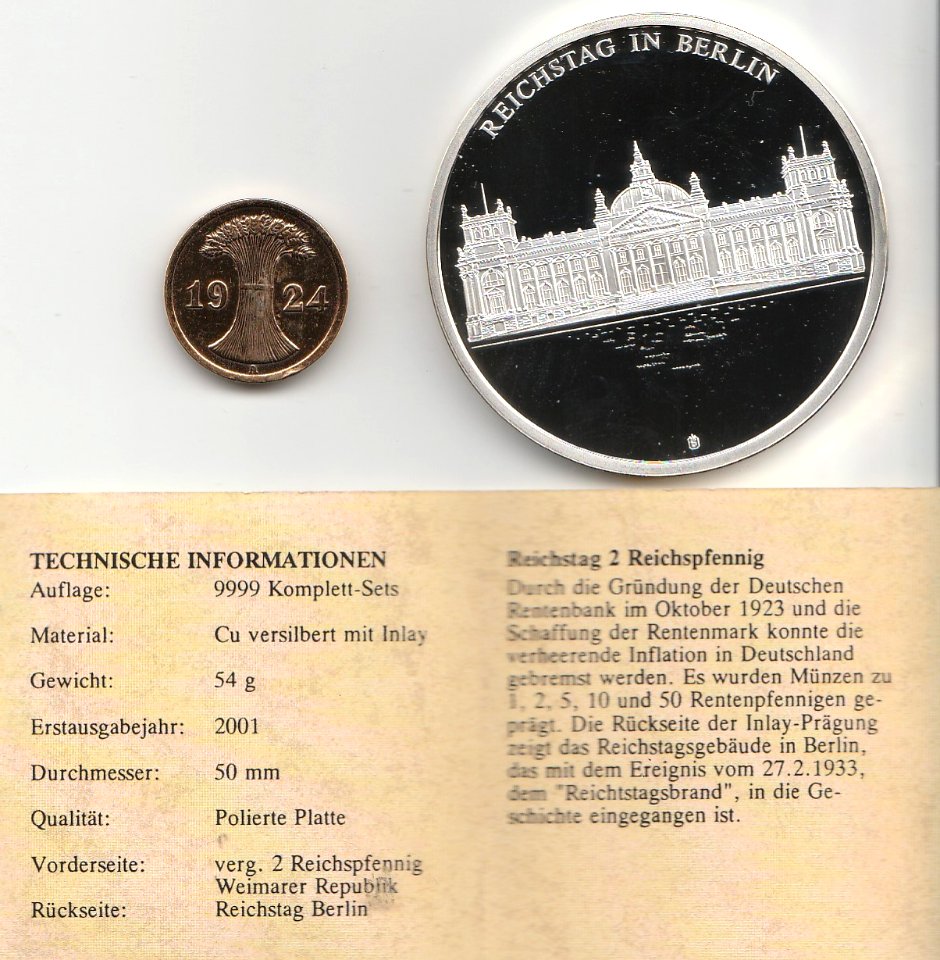 Gedenkprägung - Weimarer Republik 1919-1933, 2 Pfennig c