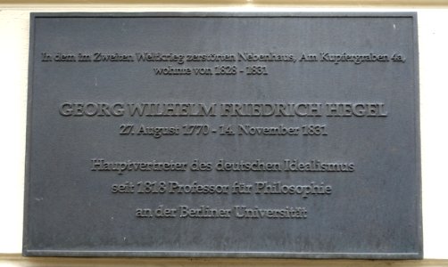 Gedenktafel Am Kupfergraben 4a (Mitte) Georg Wilhelm Friedrich Hegel - Berlin, Germany - DSC02403 photo