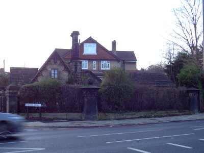 Gate piers to The Lodge, 151 Otley Road