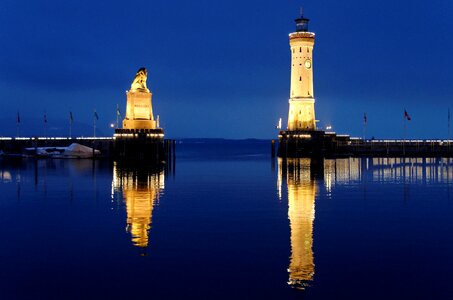Night photograph lighthouse lake constance