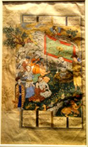 Gayumars and his Court, unknown artist, Iran, Shiraz or Isfahan, late 16th or early 17th century AD, ink, gold, and opaque watercolor on paper - Cincinnati Art Museum - DSC04219
