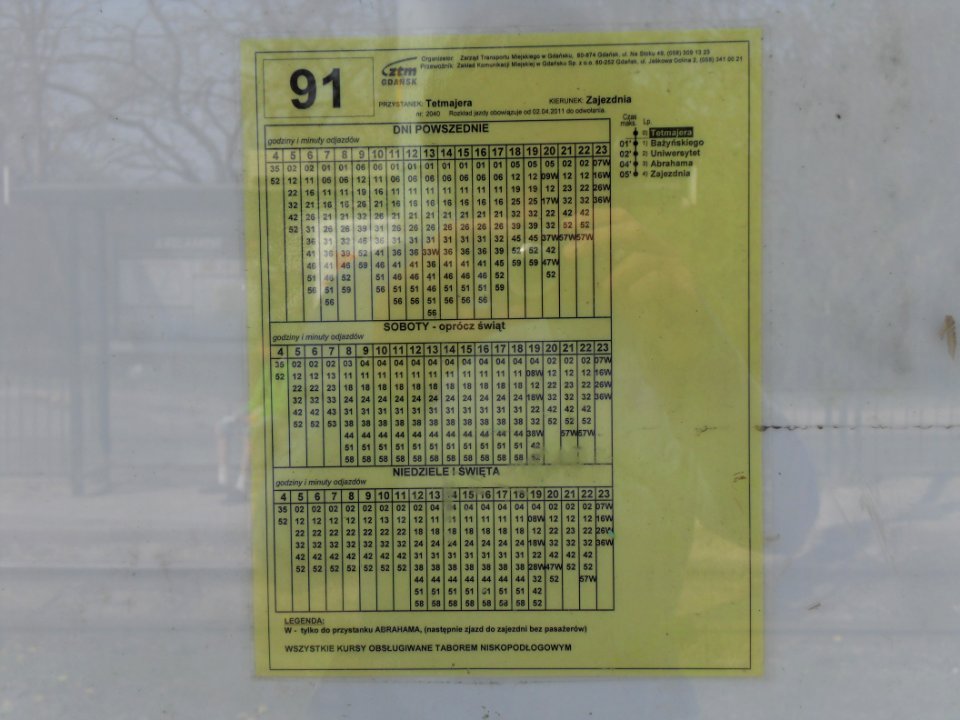 Gdańsk – rozkład jazdy tramwaju 91