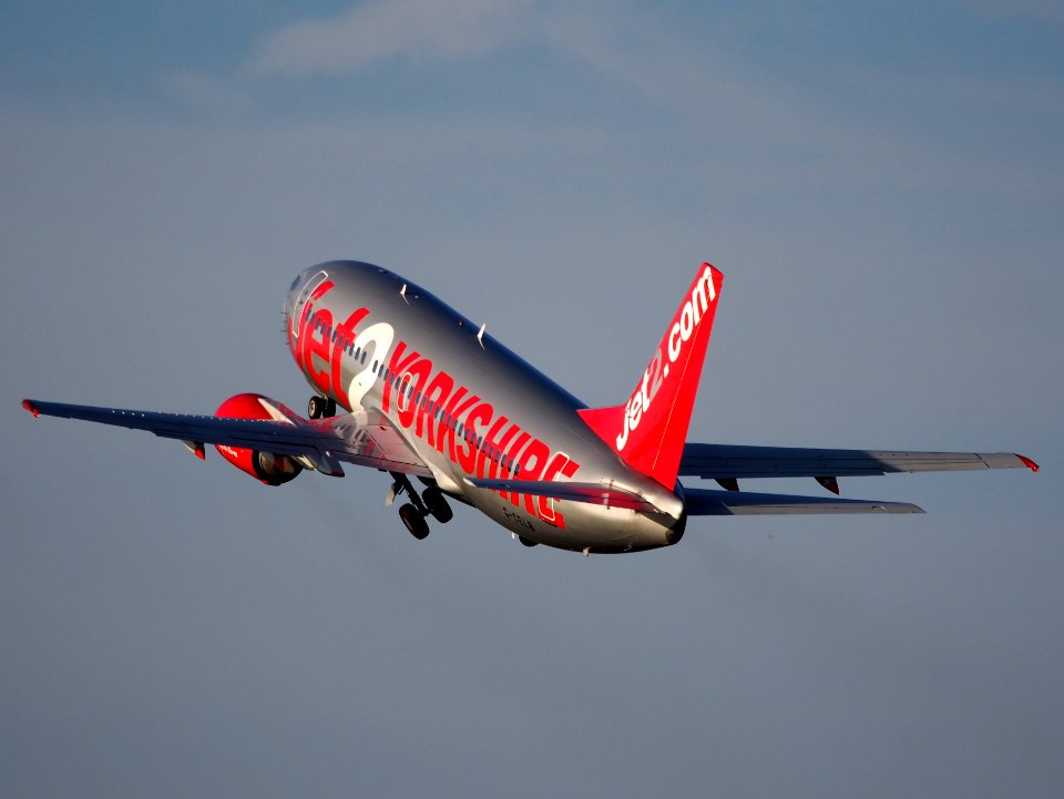 G-CELB Jet2 Boeing 737-377 takeoff from Polderbaan, Schiphol (AMS - EHAM) at sunset, pic5