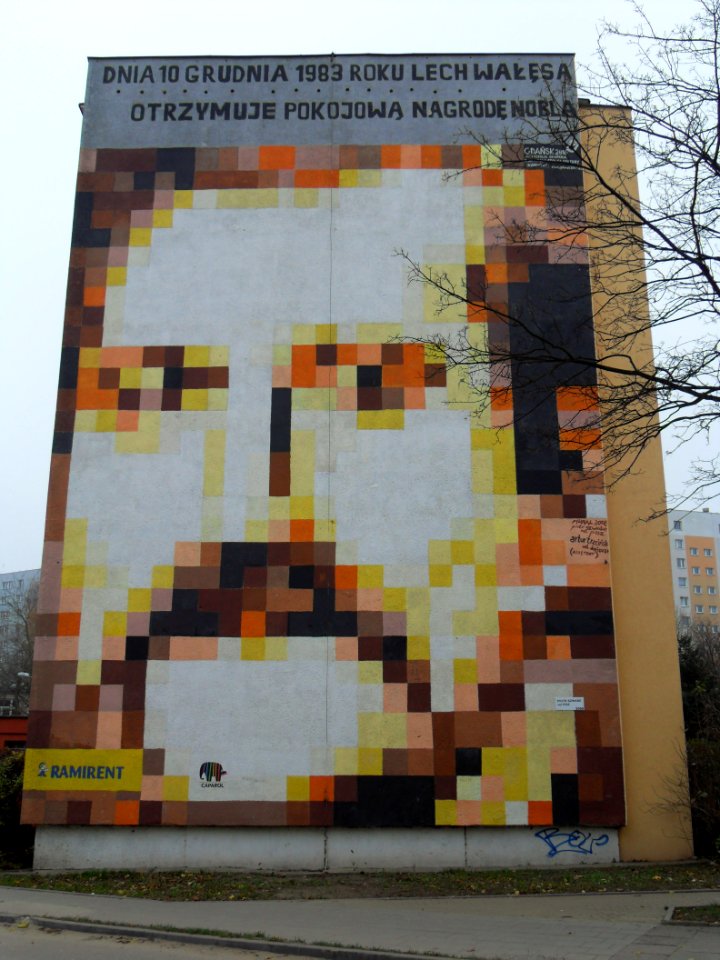 Gdańsk ulica Pilotów 17 (mural Lech Wałęa)