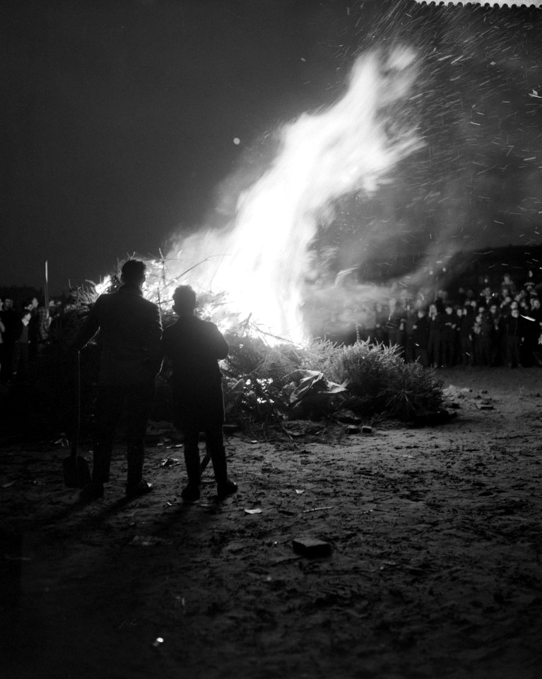 Georganiseerde kerstboomverbranding in de Jan van Galenstraat te Amsterdam, Bestanddeelnr 910-9080