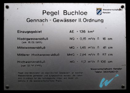 Gennach Pegel Buchloe Hinweisschild