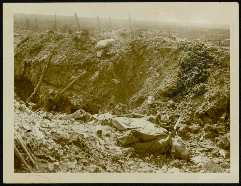German dead in a trench captured by the Canadians during the great battle of Sep, Bestanddeelnr 158-0117