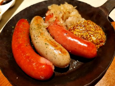 German sausages in Tokyo, plus sauerkraut and mustard photo