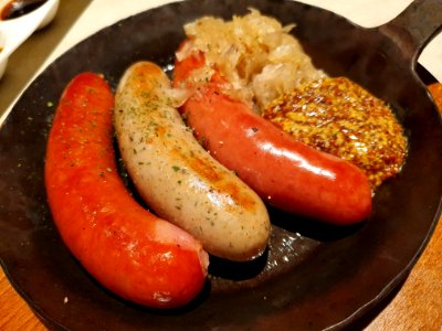 German sausages in Tokyo, plus sauerkraut and mustard