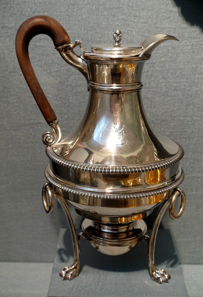 George III coffeepot, stand, and burner, Paul Storr, London, 1804-1805, silver - Portland Art Museum - Portland, Oregon - DSC08841