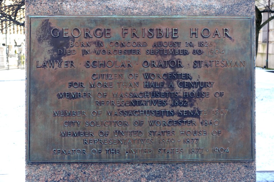 George Frisbie Hoar Monument, plaque 2 of 3 - Worcester, MA - DSC03947
