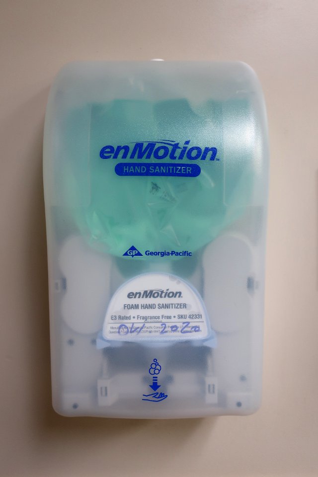 Georgia-Pacific enMotion automated hand sanitizer dispenser at Campbell County Memorial Hospital in Gillette, Wyoming