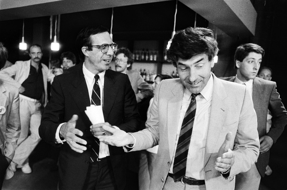 Gemeenteraadsverkiezingen 1982 fractieleiders D66, PvdA VVD, CDA in NOS-studio, Bestanddeelnr 932-1944