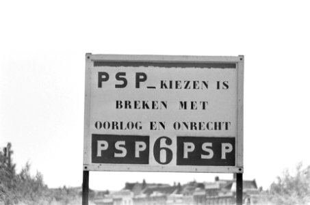 Gemeenteraadsverkiezingen op 1 juni te Amsterdam, verkiezingsbord PSP, Bestanddeelnr 919-1594