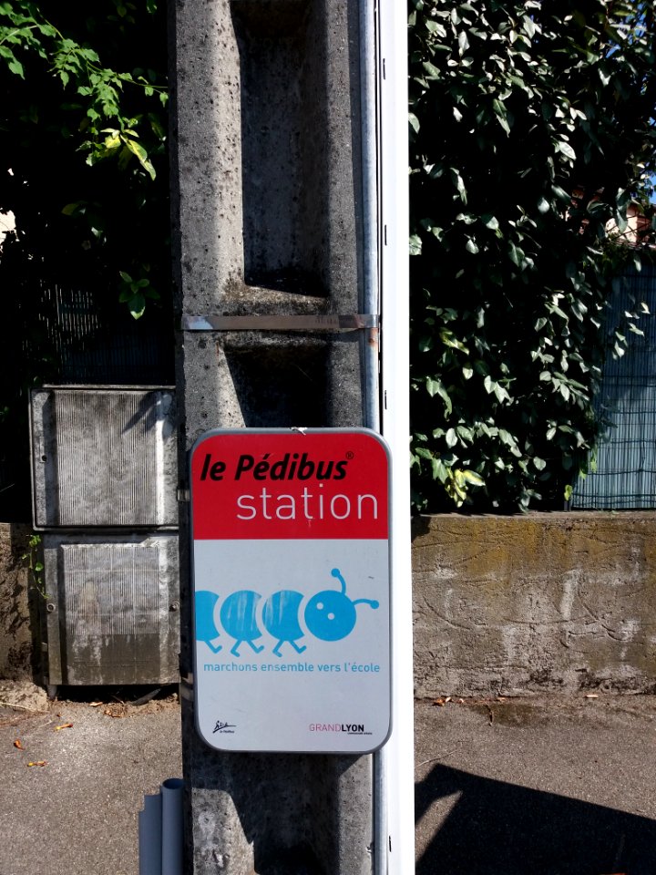Genay (Métropole de Lyon) - Rue des Écoles, panneau Pédibus