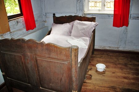 Wooden bed chamber pot old photo