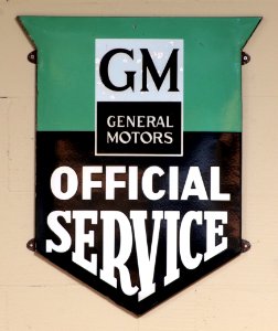 General Motors official service enamel advert sign at the den hartog ford museum