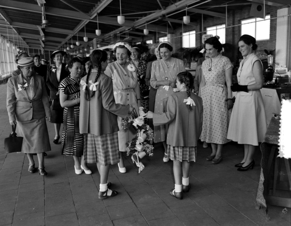 H.M. de Koningin bezoek Nederlandse Vereniging van Huisvrouwen Hilversum, Bestanddeelnr 906-5243