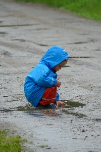 Children playing rain puddle