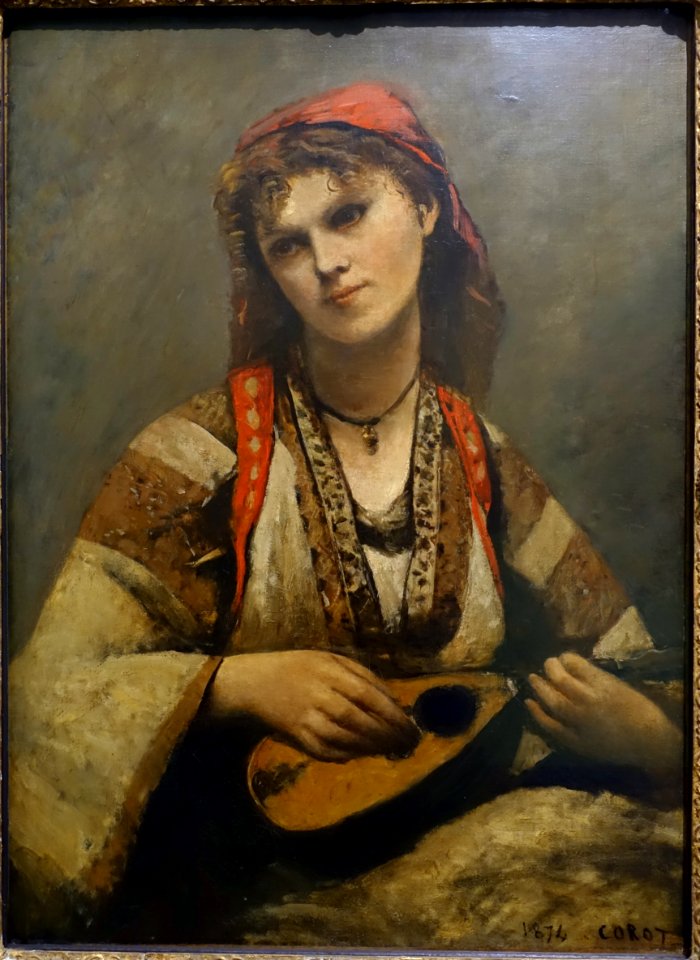 Gypsy with a Mandolin by Jean-Baptiste-Camille Corot, 1874, oil on canvas - Museu de Arte de São Paulo - DSC07308