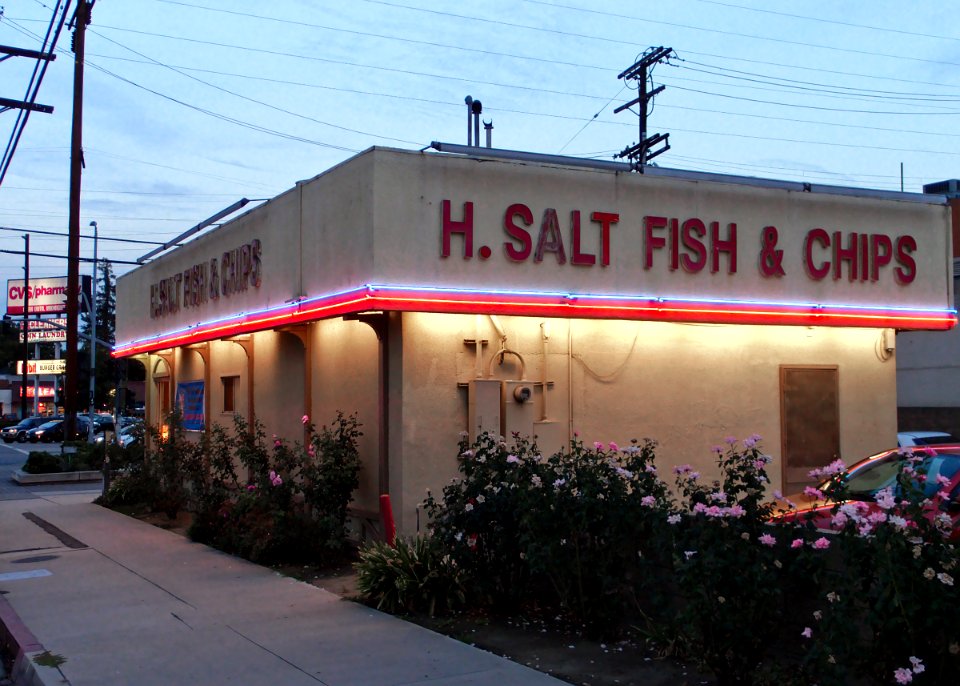 H. Salt Fish and Chips restaurant exterior, North Hollywood, 2014