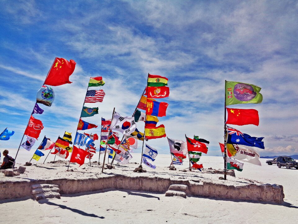 Flags salt desert bolivia