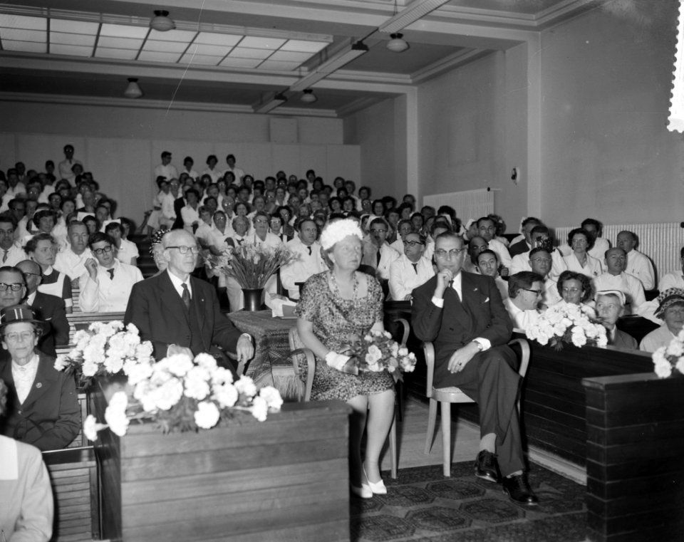 H M de Koningin bezoekt het Ant van Leeuwenhoekhuis Koningin in zaal tijdens , Bestanddeelnr 912-6266
