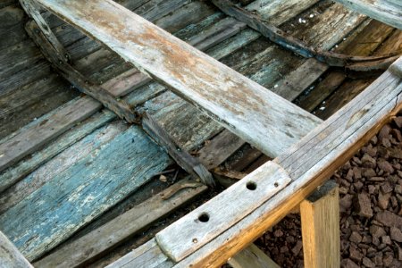 Gunwale and thwart on old wooden skiff
