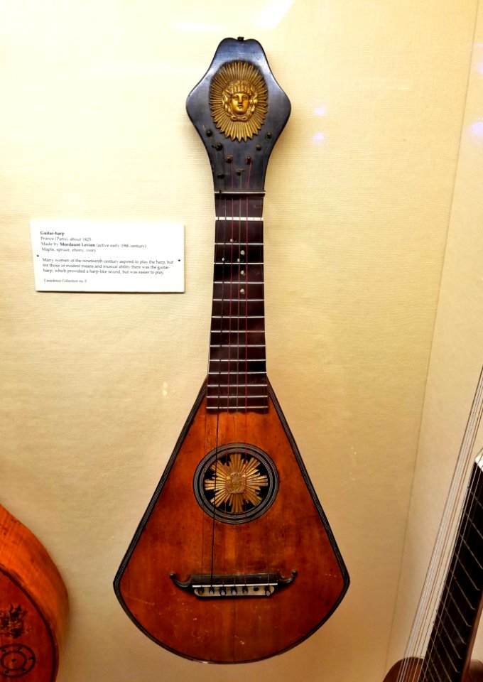 Guitar-harp, made by Mordaunt Levien, Paris, France, c. 1825, maple, spruce, ebony, ivory - Casadesus Collection of Historic Musical Instruments - Boston Symphony Orchestra - 20190927 125211