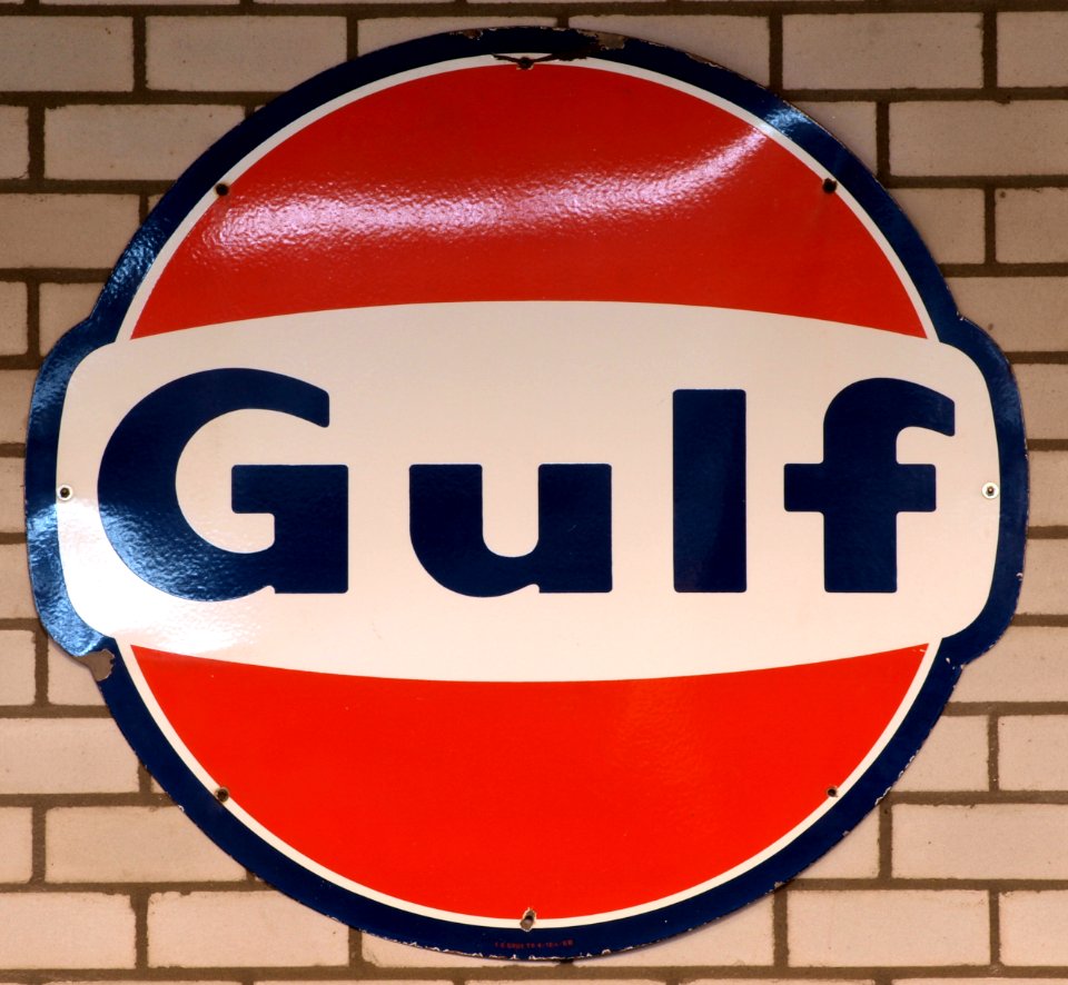 Gulf enamel advert sign at the den hartog ford museum pic-070