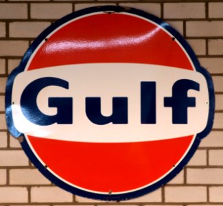 Gulf enamel advert sign at the den hartog ford museum pic-070
