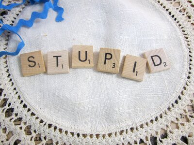 Scrabble tiles spelling stupid word