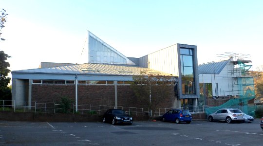 Guildford Baptist Church, Millmead Centre, Bury Fields, Guildford (April 2014, from South)