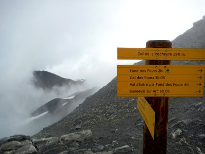 Guide post at the Col de la Rocheure, Vanoise National Park