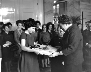 Gymniasten uit Columbia op Paleis Soestdijk . Koningin Juliana ontvangt zilveren, Bestanddeelnr 913-4604