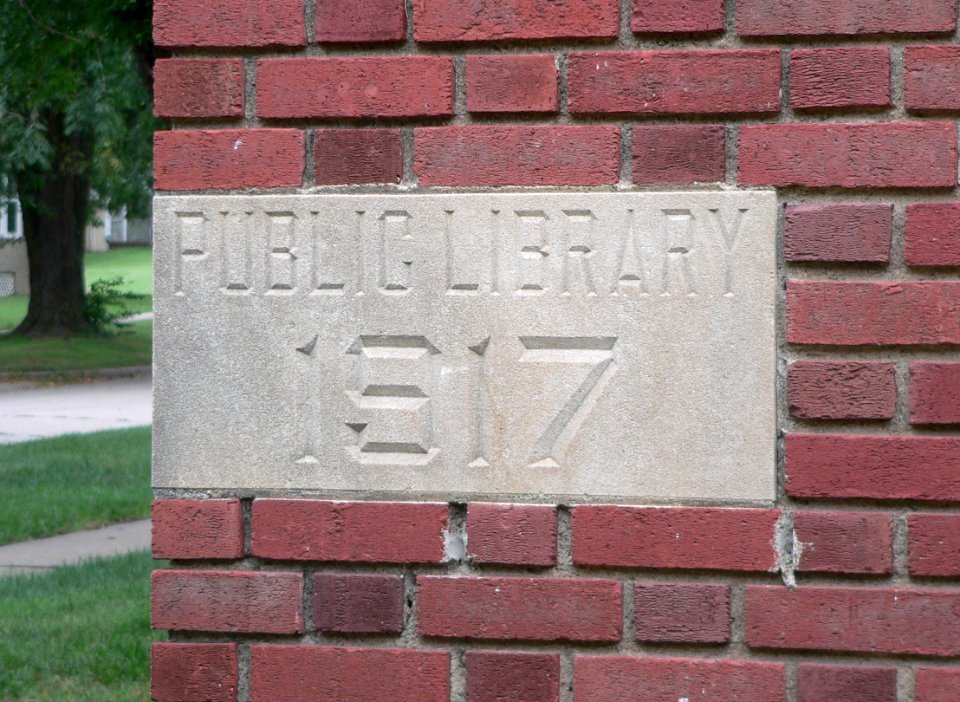Hamburg, Iowa public library cornerstone