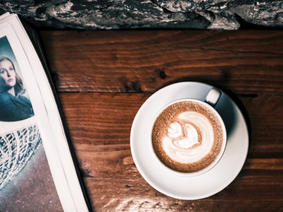 Coffee cup reading indoors