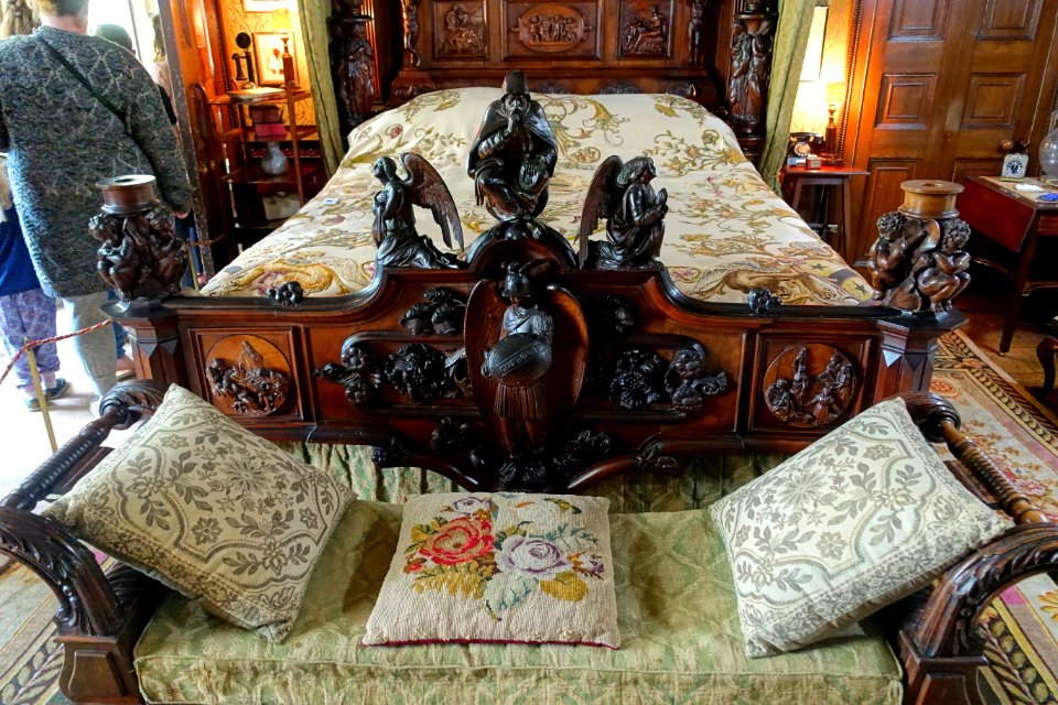 Half-tester bed, Vincenzo Favenza, Italy, 1855, holly, walnut - State Bedroom - Kingston Lacy - Dorset, England - DSC03526