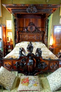 Half-tester bed, Vincenzo Favenza, Italy, 1855, holly, walnut - State Bedroom - Kingston Lacy - Dorset, England - DSC03534