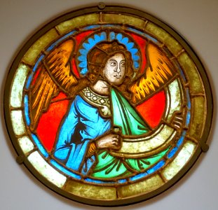 Half-angel, Middle Rhine, c. 1250, stained and painted glass - Hessisches Landesmuseum Darmstadt - Darmstadt, Germany - DSC00182
