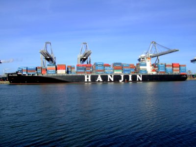 Hanjin budapest p2, at the Amazone harbour, Port of Rotterdam, Holland 14-Jan-2007