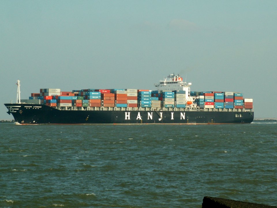 Hanjin Athens IMO 9200706, leaving Port of Rotterdam, Holland 24-Feb-2006
