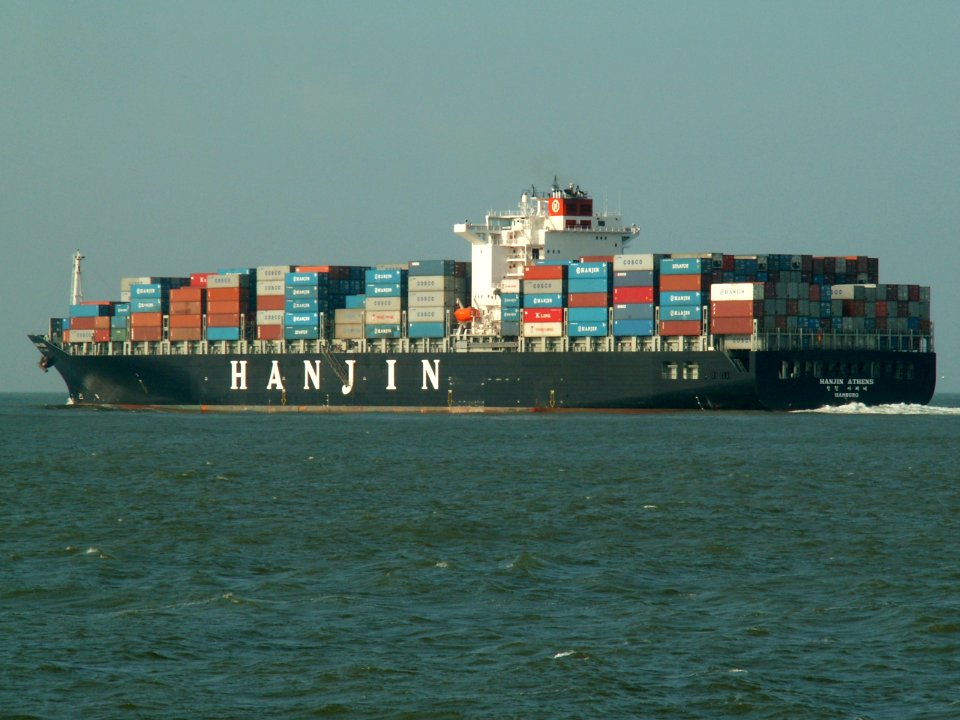 Hanjin Athens p3-1, leaving Port of Rotterdam, Holland 24-Feb-2006