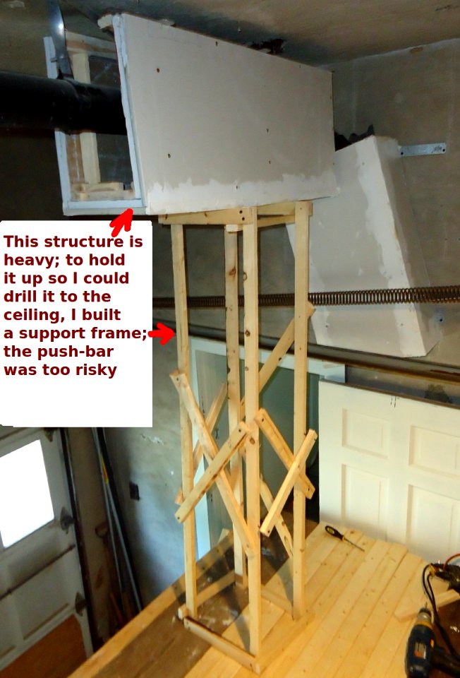 Handyman project -- A temporary box holds up section enabling drilling