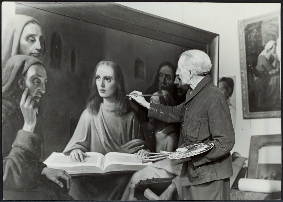 Han van Meegeren (1889-1947) schildert in 1945 als demonstratie van zijn kunnen , Bestanddeelnr 133-1144