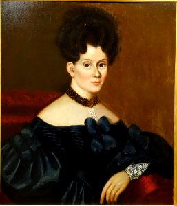 Hannah Fuller (Smith) Stamwood, by Susannah Paine, 1834, oil on wood panel - Cape Ann Museum - Gloucester, MA - DSC01043